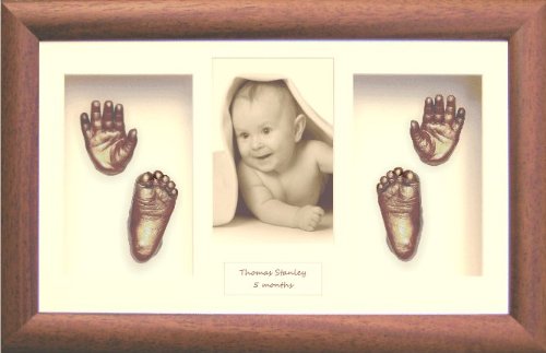 Bebé manos y pies Casting Kit Set/marco de madera oscuro/bronce emite por BabyRice