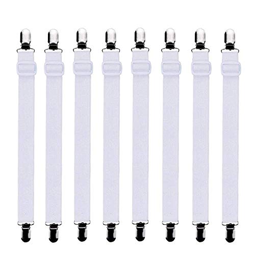 Bedecor - 8pcs(Extender 60-200 cm) Sujetadores de Hojas,Sujetadores de Tirantes Ajustables para sábanas o sofás,Blanco
