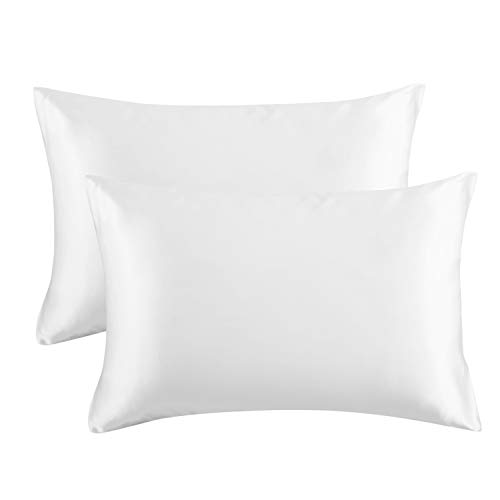 Bedsure Funda Almohada 40x80cm Satén Blanco - Juego de 2 Fundas Almohadas 80x40 Pelo Rizado, Muy Liso Suave de 100% Microfibra, Antiarrugas sin Cremallera, 2 Piezas