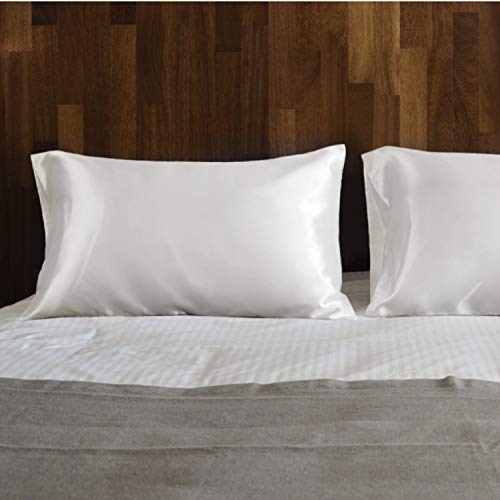 Bedsure Funda Almohada 40x80cm Satén Blanco - Juego de 2 Fundas Almohadas 80x40 Pelo Rizado, Muy Liso Suave de 100% Microfibra, Antiarrugas sin Cremallera, 2 Piezas