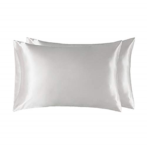 Bedsure Funda Almohada 40x80cm Satén Blanco - Juego de 2 Fundas Almohadas 80x40 Pelo Rizado, Muy Liso Suave de 100% Microfibra, Antiarrugas sin Cremallera, 2 Piezas