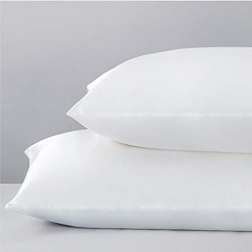 Bedsure Funda Almohada 40x80cm Satén Blanco - Juego de 2 Fundas Almohadas 80x40 Pelo Rizado, Muy Liso Suave de 100% Microfibra, Antiarrugas sin Cremallera, 2 Piezas