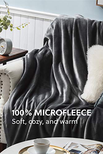 Bedsure Mantas para Sofás de Franela 150x200 cm - Manta para Cama 90 Reversible de 100% Microfibre Extra Suave - Manta Color Negro Antracita Transpirable