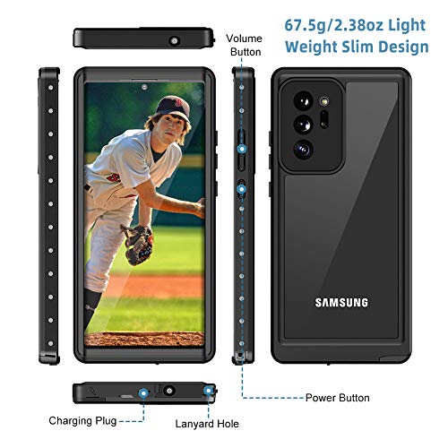 Beeasy Funda Samsung Note 20 Ultra 5G Impermeable, IP68 Certificado Sumergible Carcasa,360 Grados Protección con Protector de Pantalla Incorporado,Militar Antigolpes Antichoque Estanca,Negro