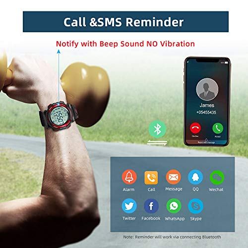 Beeasy Reloj Deportivo Hombre,Relojes Digital Impermeable Watches Inteligente Bluetooth Fitness Tracker Contador Calorías Podómetro Cámara Remota App Notificación de Llamadas SMS,Rojo