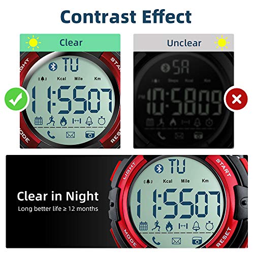 Beeasy Reloj Deportivo Hombre,Relojes Digital Impermeable Watches Inteligente Bluetooth Fitness Tracker Contador Calorías Podómetro Cámara Remota App Notificación de Llamadas SMS,Rojo