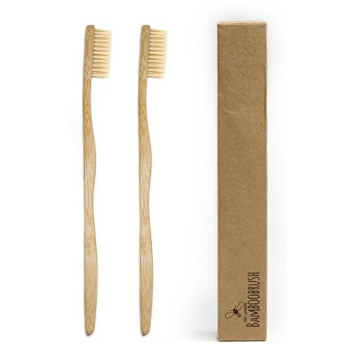 BeeClean bamboobrush Juego de 2 ecológica de mano Cepillos de Dientes para adultos y niños bambú, Capacidad de madera con medio de cerdas. 100% bambú desde el del eje hasta la cerdas