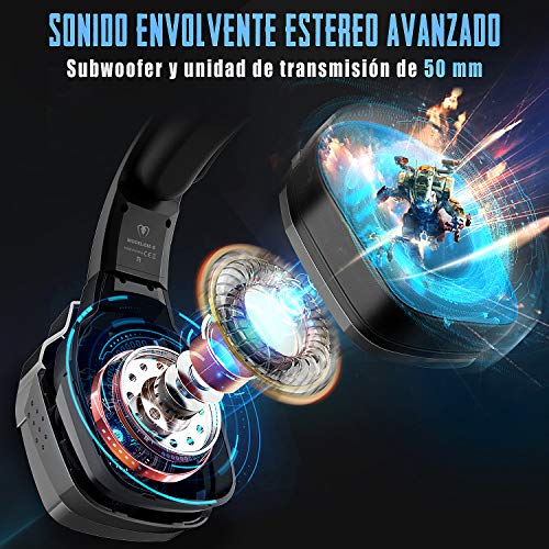 Beexcellent Cascos Gaming PS4, 4 Modos de Iluminación RGB y Orejeras Giratorias de 180°, Auriculares Estéreo Avanzados para Juegos con Micrófono Flexible, Compatibles con PS4/PS5/Xbox One/PC/Switch