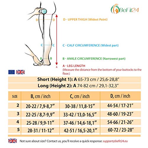 ®BeFit24 Medias de Compresión (23-32 mmHg, 120 Denieres, Clase 2) para Hombres y Mujeres - Ideal para Edema, Varices, Embarazo, Circulación Sanguínea y Recuperación - [ Size 3 - Long: A - Negro ]