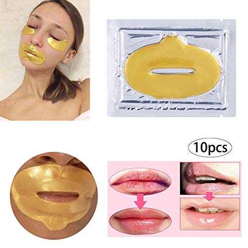 Beito Colágeno gel Lip Mask 10Pack Crystal 24K oro colágeno máscara de labio gel máscara de labios para eliminar líneas finas labios hidratantes almohadilla anti-arrugas anti-edad Lip Care Mask
