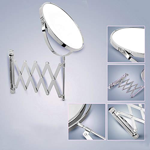 BELLE VOUS Espejos de Aumento de Pared - 360° Extensible Acero Inoxidabl Pared Espejo con 1x y 3X Doble Cara Aumento y 2 Tornillos, 2 Tacos Ideal para Aplicar Maquillaje, Afeitar, Bano