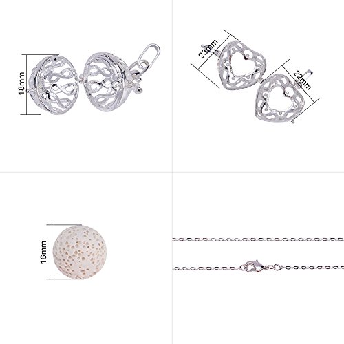 BENECREAT 2PCS Aromaterapia Aceite Esencial Difusor Collar Corazon e Infinito con 7PCS 16mm Cuentas de Perfume de Lava, 1PCS 16mm Azul Pequeña Campana, y 2 filamentos 60cm Cadena Cruzada, Plata