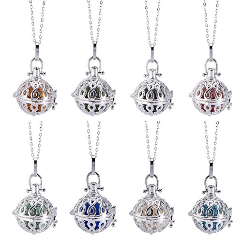 BENECREAT 2PCS Aromaterapia Aceite Esencial Difusor Collar Corazon e Infinito con 7PCS 16mm Cuentas de Perfume de Lava, 1PCS 16mm Azul Pequeña Campana, y 2 filamentos 60cm Cadena Cruzada, Plata