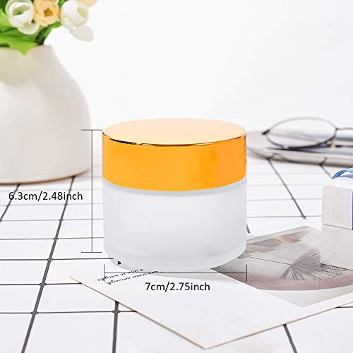 BENECREAT 4 Pack 100ml Tarro de Vidrio Esmerilado Bote de Vidrio Grueso con Tapa Dorada y Forro Blanco Envase Superior de Cosmético con Etiquetas y Cuchara para Mezcla