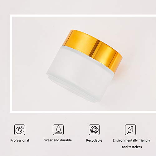 BENECREAT 4 Pack 100ml Tarro de Vidrio Esmerilado Bote de Vidrio Grueso con Tapa Dorada y Forro Blanco Envase Superior de Cosmético con Etiquetas y Cuchara para Mezcla