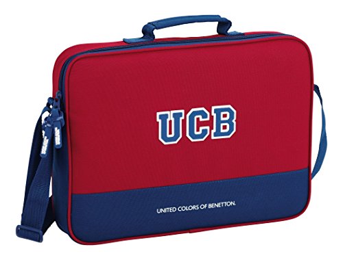 Benetton- Cartera Bandolera extraescolares, Color Rojo/Azul, 38 cm (SAFTA 611706385)