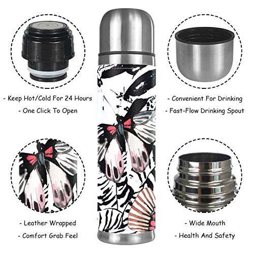 Bennigiry Acuarela Exótica Mariposa Orquídea Tropica Flor Termoses de doble pared aislado al vacío 17 oz Compacto Acero Inoxidable Botella de Bebida Taza de Viaje