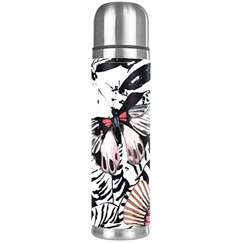 Bennigiry Acuarela Exótica Mariposa Orquídea Tropica Flor Termoses de doble pared aislado al vacío 17 oz Compacto Acero Inoxidable Botella de Bebida Taza de Viaje