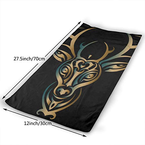 best gift Cabeza de Ciervo Tribu Tatuaje polinesio Toallas de Mano Paño de Cocina Lino Floral Súper Suave Extra Absorbente para baño, SPA y Gimnasio 12 X 27.5 Pulgadas