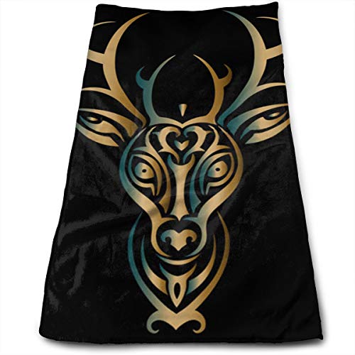 best gift Cabeza de Ciervo Tribu Tatuaje polinesio Toallas de Mano Paño de Cocina Lino Floral Súper Suave Extra Absorbente para baño, SPA y Gimnasio 12 X 27.5 Pulgadas