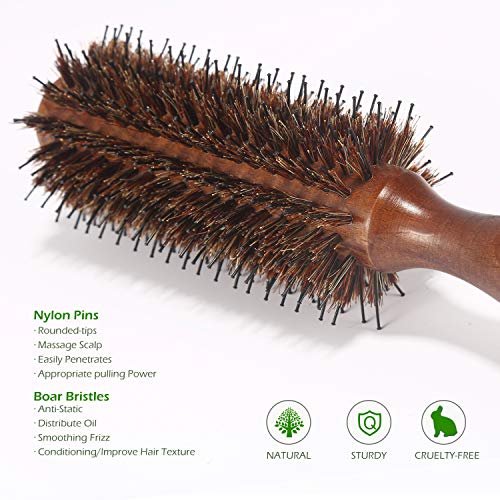 BESTOOL Cepillo de pelo con cerdas de jabalí y nailon para peinar, secar, rizar, agregar volumen y brillo (2.2 Inch)