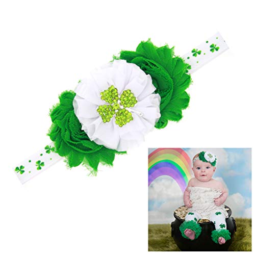 BESTOYARD Diadema elástica para recién Nacido, trébol de Cuatro Hojas, Diadema de Flores, Accesorios para el Cabello para el día de San Patricio