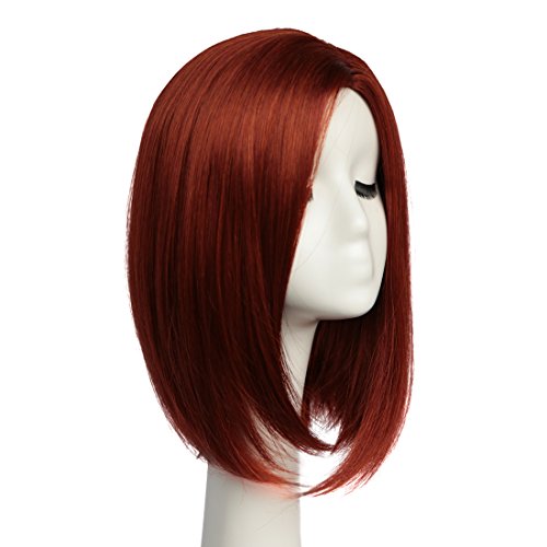 BESTUNG pelucas cortas de pelo corto Bob para mujeres hasta el hombro peluca llena miel natural color rojo con gorra de peluca (W100507)