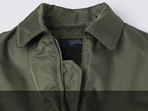 Bewinch - Chaqueta de bombardero de vuelo para hombre, estilo casual, de béisbol, abrigos deportivos, de algodón, acolchado, estilo táctico y resistente al viento, color verde, L