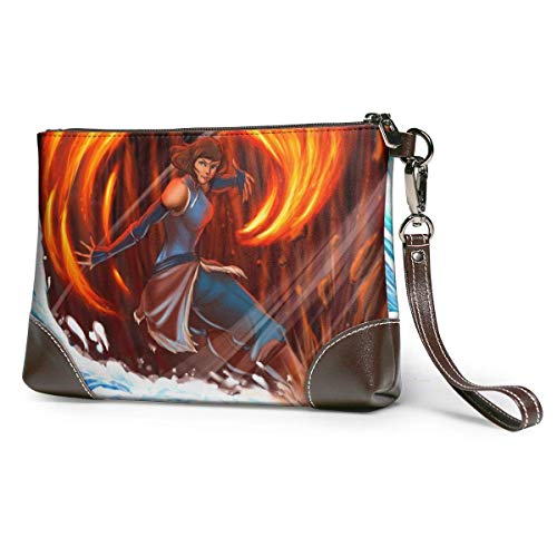 BFDX Legend Korra Clutch de Cuero Bolso Monedero Tarjeta de teléfono con Cremallera Cinturón Muñeca Señoras Pulseras de Cuero Clutch de Cuero para Hombre Embragues de Cuero de Vaca Real Monederos