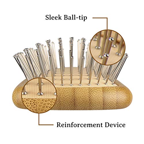 BFWood Cepillo de Pelo de Bambú con Cerdas de Acero Antiestáticas y Masaje del Cuero Cabelludo