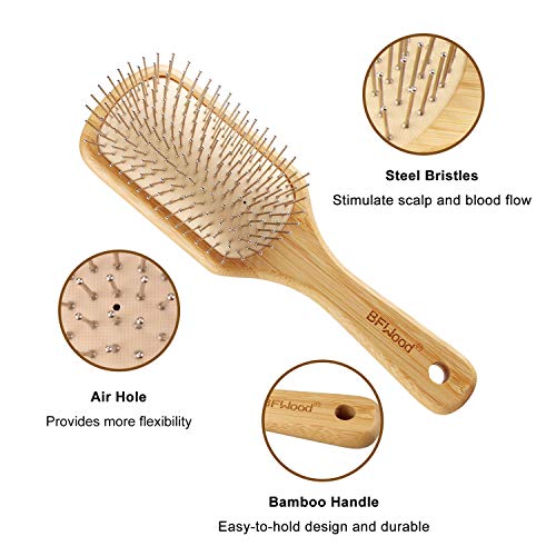 BFWood Cepillo de Pelo de Bambú con Cerdas de Acero Antiestáticas y Masaje del Cuero Cabelludo