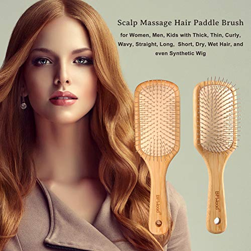 BFWood Cepillo de Pelo de Bambú con Cerdas de Acero Antiestáticas y Masaje del Cuero Cabelludo