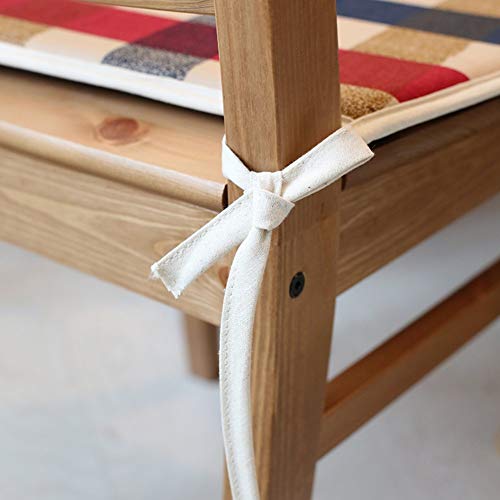 BGTRRYHY Juego de 2, Cojín de Asiento Rural mediterráneo de Herradura Espesar Cojín de Asiento Antideslizante con Corbatas Cojín de Silla de algodón y Lino - D