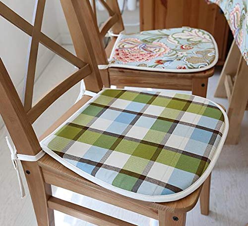 BGTRRYHY Juego de 2, Cojín de Asiento Rural mediterráneo de Herradura Espesar Cojín de Asiento Antideslizante con Corbatas Cojín de Silla de algodón y Lino - B