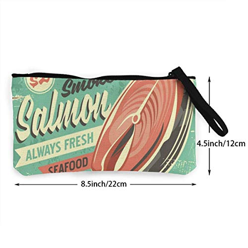 BHGYT Salmón Ahumado Cartel de Chapa La Personalidad de Las Mujeres y Las niñas Moda Retro Mini Mini Square Zip Monedero Monedero Regalos Monedero Monedero Bolso de Tarjeta Pequeño Bolso de maquilla