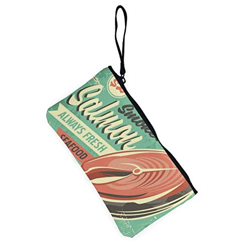 BHGYT Salmón Ahumado Cartel de Chapa La Personalidad de Las Mujeres y Las niñas Moda Retro Mini Mini Square Zip Monedero Monedero Regalos Monedero Monedero Bolso de Tarjeta Pequeño Bolso de maquilla