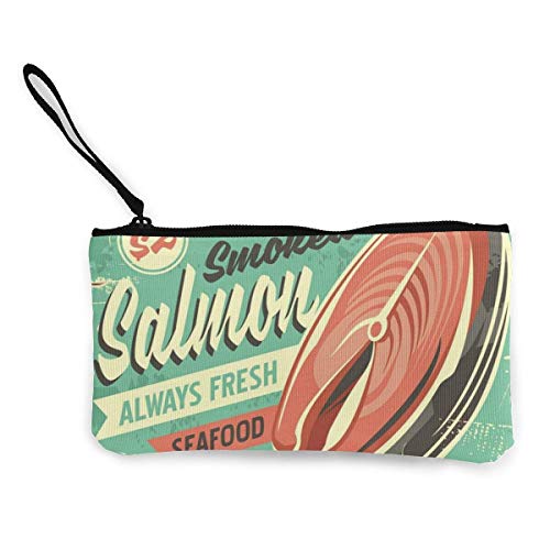 BHGYT Salmón Ahumado Cartel de Chapa La Personalidad de Las Mujeres y Las niñas Moda Retro Mini Mini Square Zip Monedero Monedero Regalos Monedero Monedero Bolso de Tarjeta Pequeño Bolso de maquilla