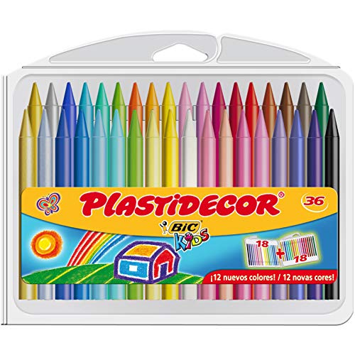 BIC Kids Plastidecor - Estuche de 36 unidades, ceras de colores surtidos
