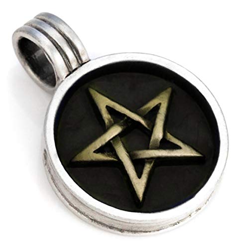 Bico Pentagrama Pendiente (B11 Negro) - ahuyenta el Mal, símbolo de la Bruja Blanca - Metal y Resina de Color Calle Tribal Joyeria