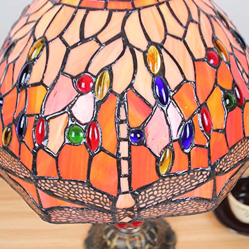 Bieye L30023 12 pulgadas Libélula Tiffany Style Vitral Lámpara de mesa con base de zinc, 18 pulgadas de alto