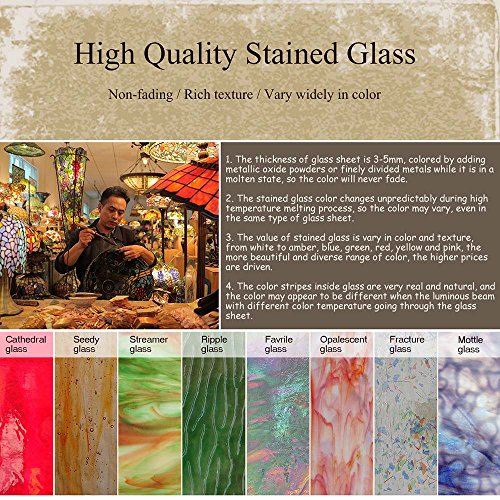 Bieye L30042 Lámpara de mesa estilo vitral, estilo mediterráneo Tiffany, de 8 pulgadas, con base de metal, altura de 15 pulgadas