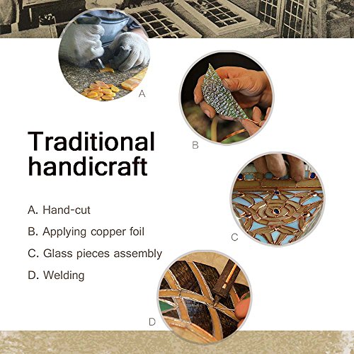 Bieye L30042 Lámpara de mesa estilo vitral, estilo mediterráneo Tiffany, de 8 pulgadas, con base de metal, altura de 15 pulgadas