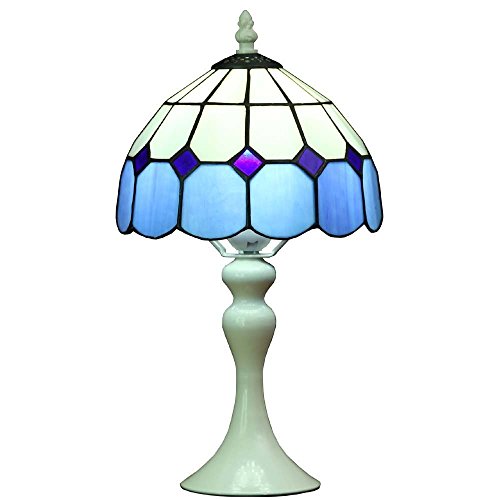 Bieye L30042 Lámpara de mesa estilo vitral, estilo mediterráneo Tiffany, de 8 pulgadas, con base de metal, altura de 15 pulgadas