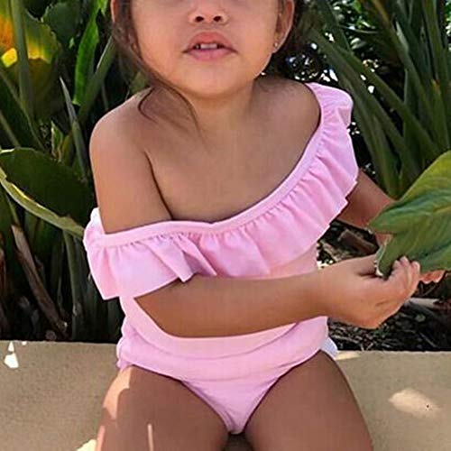 Bikini a Juego de Color sólido de una Sola Pieza Bikini Mamá Chica Ruffle Trim Monokini