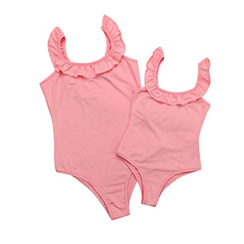 Bikini a Juego de Color sólido de una Sola Pieza Bikini Mamá Chica Ruffle Trim Monokini