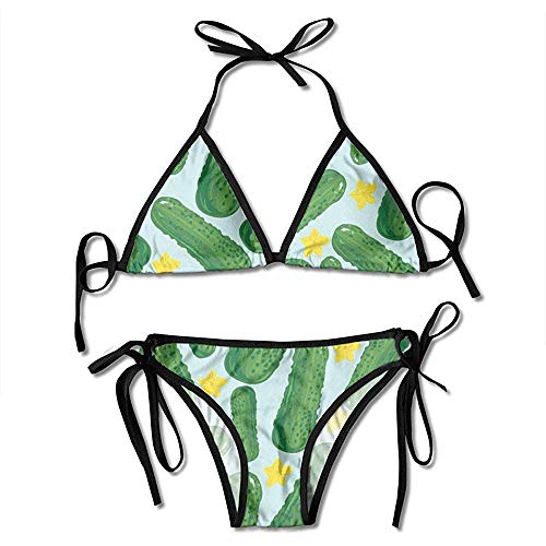 Bikini, Pepinos Verduras Bikini Vegano para Damas Trajes de baño Bikini con Estampado Llamativo Trajes de baño