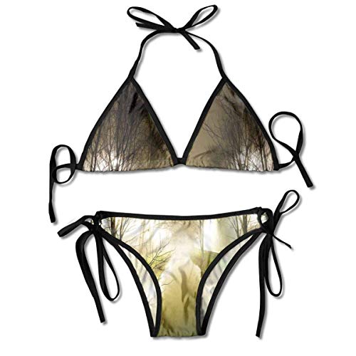 Bikini Trajes de baño Canal de Agua Clima brumoso Árboles Hierba Calle de la Ciudad en la Noche de Invierno Juegos de Bikini misteriosos Traje de baño Traje de baño