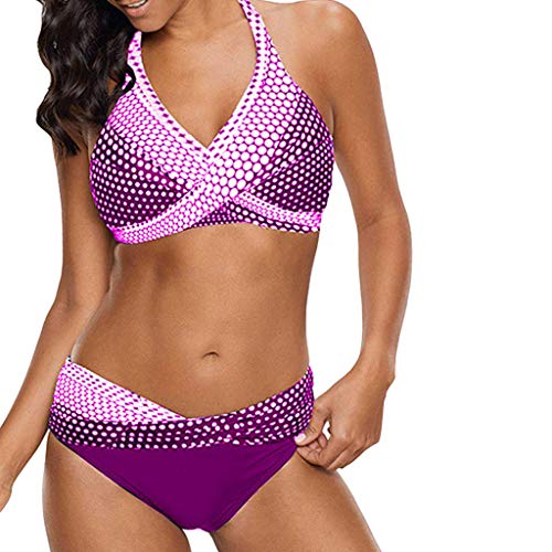 Bikinis Mujer 2019 Push up Sexy de Lunares de Playa Conjunto de Traje de BañO Estampado Bohemio BañAdores con Relleno Sujetador Tops y Braguitas Ropa de Playa vikinis riou (Púrpura, S)