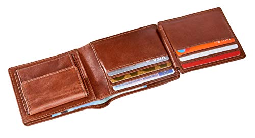 Billetera Castor - Billetero Hombres Piel con Protección RFID Certificada Billetero Hombres Formato apaisado Billetero Tríptico Hombres (Marrón)