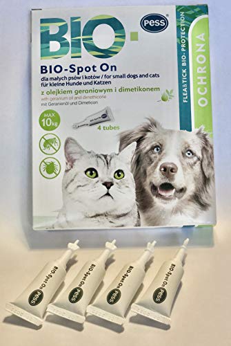 BIO-Spot On 4 Pipetas I Medio natural contra garrapatas y pulgas I Protección contra garrapatas para perros y gatos a base de biología para perros y gatos pequeños